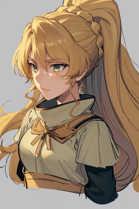 masterpiece, best quality, 1girl, alicetaria,blonde hair, long hair, ponytail, green eyes, closeup,upper body, sketch, simple background <lora:AlicetariaFebruary:1>