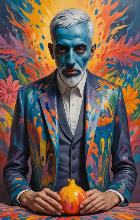 Surrealist art , (art by Sattar Bahlulzade, paint smears, paint smudges:1.2), Nerdcore aesthetic, vivid colors, stunning background. dark and moody, a mesmerizing blend of light and shadow. masterpiece, absurdres, intricate details <lora:Sattar_Bahlulzade:0.9> . Dreamlike, mysterious, provocative, symbolic, intricate, detailed