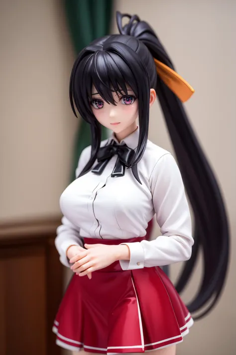 pvc style,akenohimejima, <lora:akeno himejima anime s1-lora-nochekaiser:1>,
akeno himejima, long hair, black hair, ribbon, very long hair, (purple eyes:1.1), hair ribbon, ponytail, antenna hair, smile,
BREAK skirt, school uniform, shirt, white shirt, capelet, black capelet, long sleeves, red skirt,
BREAK indoors, classroom,
BREAK looking at viewer, (cowboy shot:1.5),
BREAK (masterpiece:1.2), best quality, high resolution, unity 8k wallpaper, (illustration:0.8), (beautiful detailed eyes:1.6), extremely detailed face, perfect lighting, extremely detailed CG, (perfect hands, perfect anatomy),figma,full body,