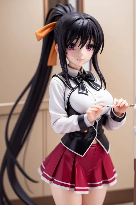 pvc style,akenohimejima, <lora:akeno himejima anime s1-lora-nochekaiser:1>,
akeno himejima, long hair, black hair, ribbon, very long hair, (purple eyes:1.1), hair ribbon, ponytail, antenna hair, smile,
BREAK skirt, school uniform, shirt, white shirt, capelet, black capelet, long sleeves, red skirt,
BREAK indoors, classroom,
BREAK looking at viewer, (cowboy shot:1.5),
BREAK  (masterpiece:1.2), best quality, high resolution, unity 8k wallpaper, (illustration:0.8), (beautiful detailed eyes:1.6), extremely detailed face, perfect lighting, extremely detailed CG, (perfect hands, perfect anatomy),figma,full body,