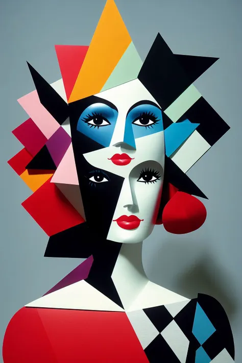 smiling barbie,doll,beauty, cubist parchament