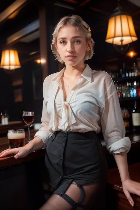 Merger_dana_sashoulla,
working in a dark atmospheric bar, working behind the bar, pulling pints, bar, dark wood bar, atmospheric, wearing a shirt and tie and skirt,
bokeh, f1.4, 40mm, photorealistic, raw, 8k, textured skin, skin pores, intricate details  <lora:epi_noiseoffset2:1>, epiCRealism <lora:ClothingAdjuster3:-1>
