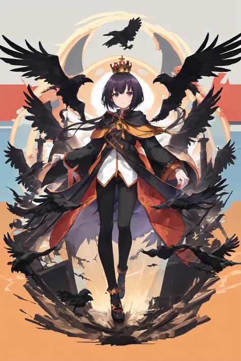 Alstar, solo, 1girl, festival, crown, crow, full body