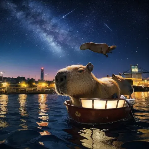 <lora:add_brightness:0.5><lora:add_detail:0.5> <lora:capi:1> flying capybara,floating capybara, character focus,
port city,starry sky,