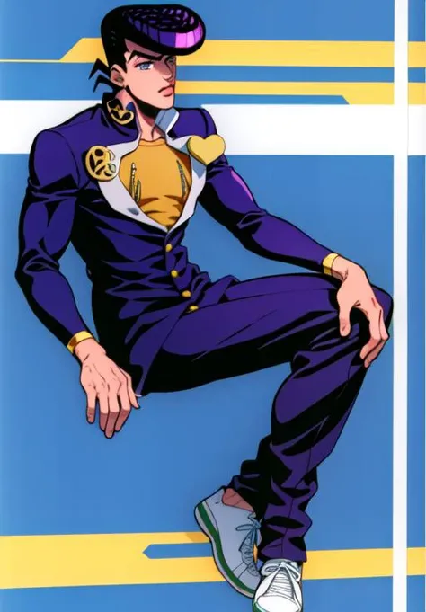 1boy, <lora:josukejojo2:1.2> , solo, (best quality), (ultra detailed),(highres), absurdres, ((josukejojo)), closeup halfbody fullbody , gakuran , <lora:1990sAnimeStyleLora_1:0.4> 1997 retro style, anime style, promo art, blue background