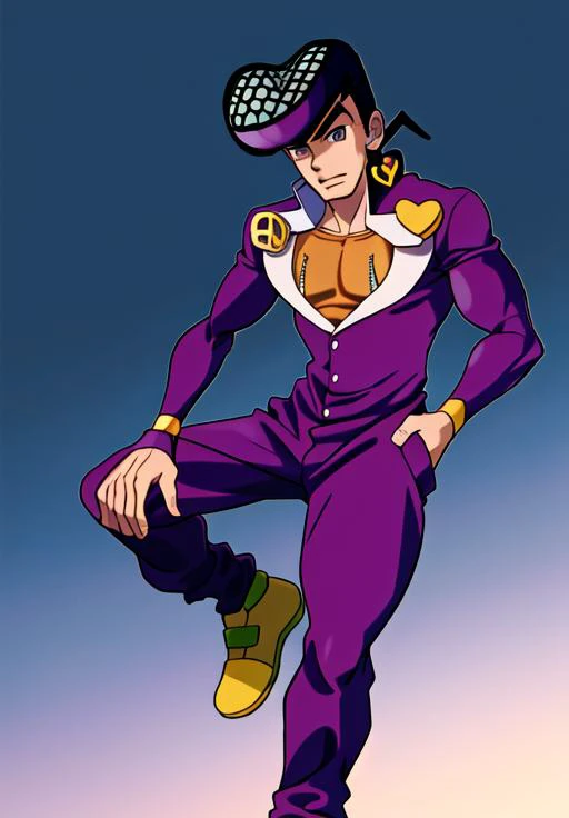 <lora:josukejojo2:1.2> sugimori ken \(style\) character, ((artwork)) , 1boy, , ((solo)), wearing gakuran, (best quality), (ultra detailed),(highres), ((josukejojo)), fullbody, pokemon trainer, official art, 4k, HD,, sugimori ken \(style\) <lora:fakePokemonLoraKenSugimori_2:0.7>