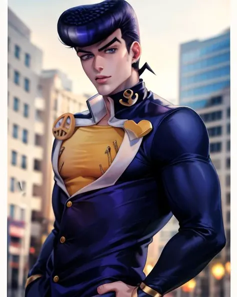 1boy,  <lora:josukejojo2:1.2> , solo, gakuran ,(best quality), (ultra detailed),(highres), absurdres, ((josukejojo)), halfbody,  <lora:aoArtstyleLora_v10:0.4> <lora:sakimiChanLora_v10:0.6> outdoors background, school