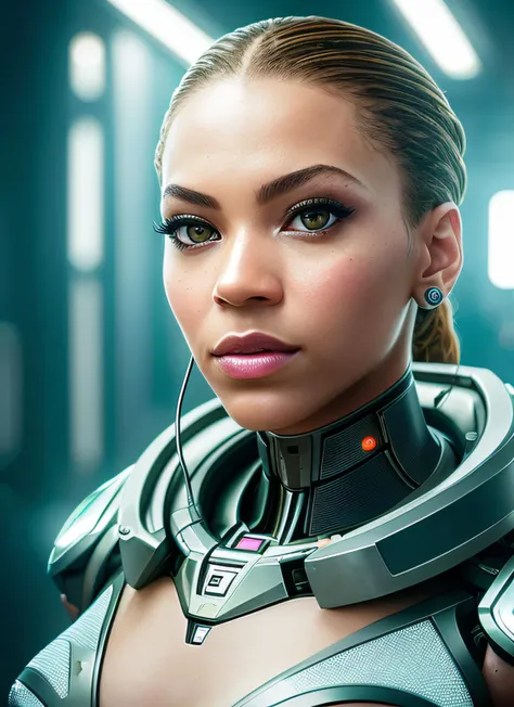 Cyborg robot with computer, a character side portrait, realistic, half body shot, sharp focus, elegant ultra detailed of a beautiful profile Beyonce, enormous lips, transparent neck, porcelain face and head, robotic parts, cyberpunk, cable electric wires, hyperrealistic, fantasy, octane render, intricate, concept art, 8k, professional studio lighting, epic (photo, studio lighting, hard light, sony a7, 50 mm, matte skin, pores, colors, hyperdetailed, hyperrealistic), <lyco:Beyonce:1.3>