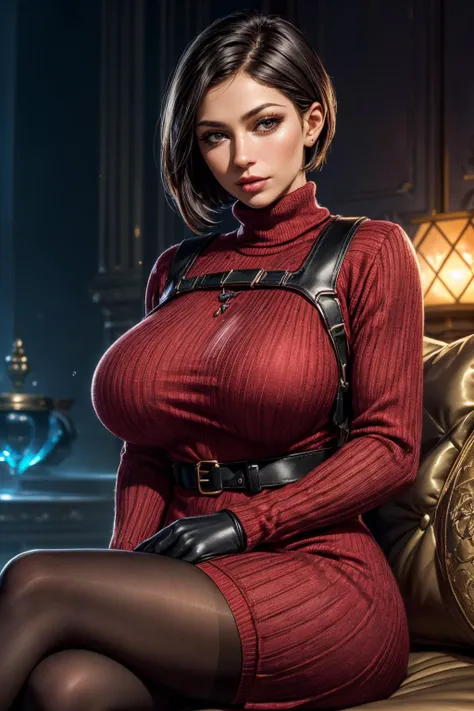 (ultra realistic,32k, masterpiece:1.2),(high detailed skin:1.1), 8k uhd, dslr, high quality,(makeup, mascara:0.9), (thick\lips\),
mature, adult,<lora:adawong-re-richy-v1:0.7>adasweater, red sweater, turtleneck dress, harness, pantyhose, black gloves, belt, , <lora:add_detail:0.91>, huge breast,
(looking at viewer, sitting:1.1),,
,(radiant:1.1), whisperwind isle, gentle breezes, hidden treasures, mysterious island