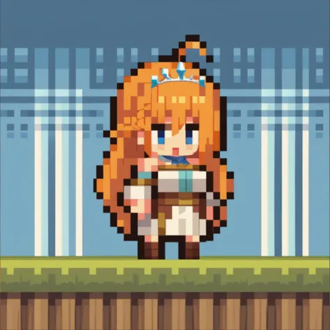 score_9, score_8_up, score_7_up, source_anime, 1girl, chibi, pixel art, full body, pecorine \(princess connect!\), long hair, orange hair, single braid, blush, ahoge, blue eyes, large breasts, open mouth, smile, tiara, <lora:ChibiPixelArtV2_XLPD:1>