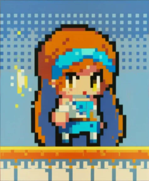 score_9_up, score_8_up, score_7_up, dynamic pose, upper body, 1girl, long hair, orange hair, yellow eyes, pale skin, freckles, small breasts, , <lora:ChibiPixelArtV2_XLPD:1>, chibi, pixel art, full body