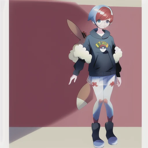 pokemon_penny_dan, 1girl, full_body, simple_background, skirt, upper_body