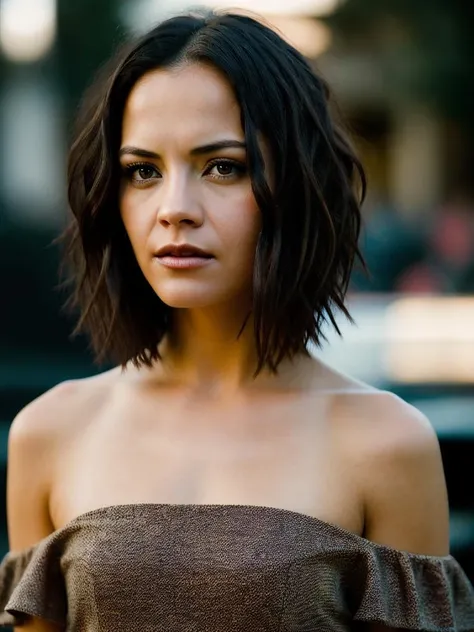 Realistic photo of a beautiful chr1st1n4r woman,  solo, short hair, black hair, bare shoulders, brown eyes, mole, hair over one eye, lips, messy hair, realistic, soft lighting, professional Photography, Photorealistic, detailed, RAW, analog, sharp focus, 8k, HD, DSLR, high quality, Fujifilm XT3, film grain, award winning, masterpiece <lora:chr1st1n4r:1.0>
