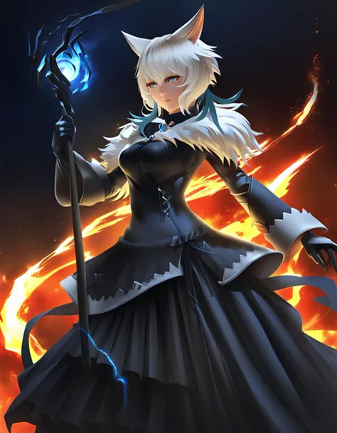 upper body,
BREAK y'shtola in a fighting stance,
BREAK cat ears, white hair, white tail, bangs, lips, miqo'te, black dress, fingerless gloves, angry, holding a glowing staff,
BREAK pronounced feminine feature, insane details, intricate details, hyperdetailed, (solo,:1.2) complex background, <lora:y'shtola_rhul_sdxl:1>