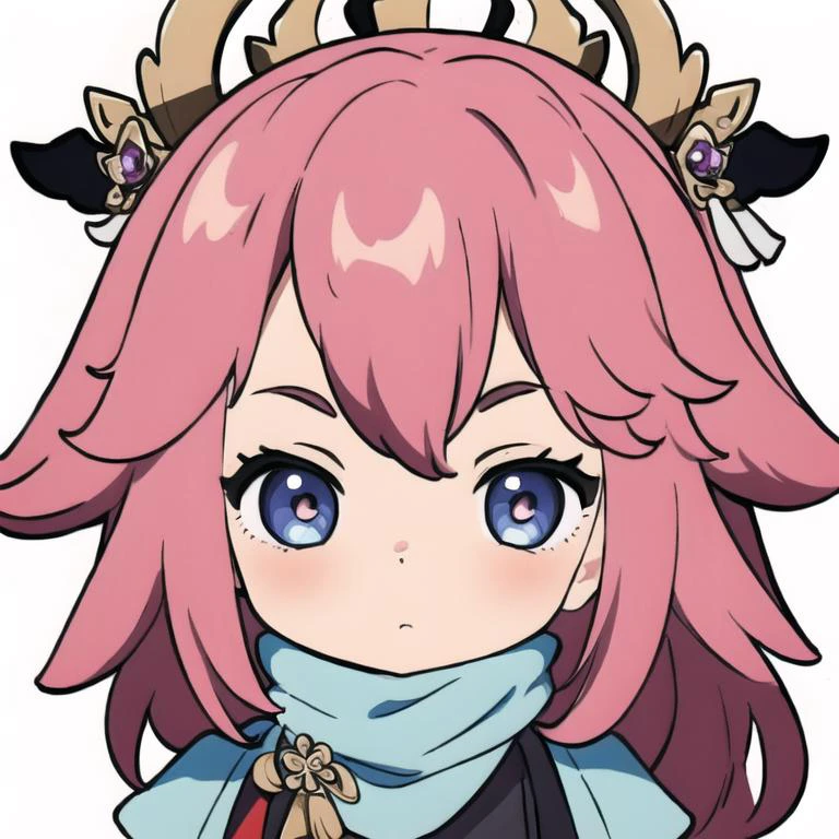 Highly detailed, High Quality, masterpiece, 1girl, <lora:yaemiko1:0.9> yaemikodef, <lora:genshin_chibi_emote:1> genshin chibi emote, chibi, white background