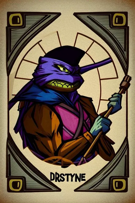 (image in dst style:1.2), messy lines, dark lines, donatello, tmnt, (masterpiece, extremely detailed, 4k, 8k, 16k, highres:1.3) <lora:dontstarve_dst:1> <lora:90sTMNTDonatello_v10Alpha:0.8>