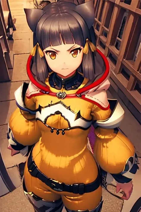 (masterpiece, top quality, best quality, official art, beautiful and aesthetic:1.2), (1girl), 
extreme detailed,colorful,highest detailed,evening,
cat ears,yellow bodysuit,ribbon, standing, (angry:0.2),
<lora:niya:0.8>