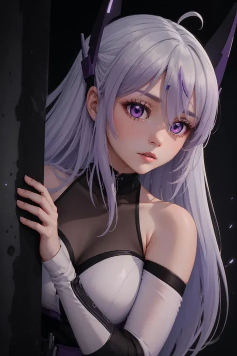 Highly detailed, High Quality, Masterpiece, beautiful, Meina, purple eyes, <lora:Meina:0.85>, headgear, dress, peeking out upper body, <lora:Pos_PeekingOut:1.3>