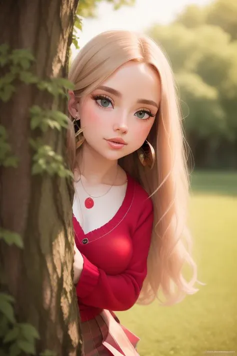 front view full figured feminine body, young beautiful long haired blonde,cinematic, photorealistic, Hasselblad camera, Hyper realistic, Intricate fine details, UHD, HDRI, (detailed skin,detailed eyes),8K,RAW ,erotic,beautiful face,slim body,skinny,(lipgloss, eyelashes,earring),looking at a viewer, (small breasts ,small legs),blush, stand in the Park, plant, (behind the tree), red skirt , peeking out upper body, red t-shirt, accidental exposure panties,
<lora:exposepanty-strong:1>, <lora:peeking_out_upper_body_pruned:2>