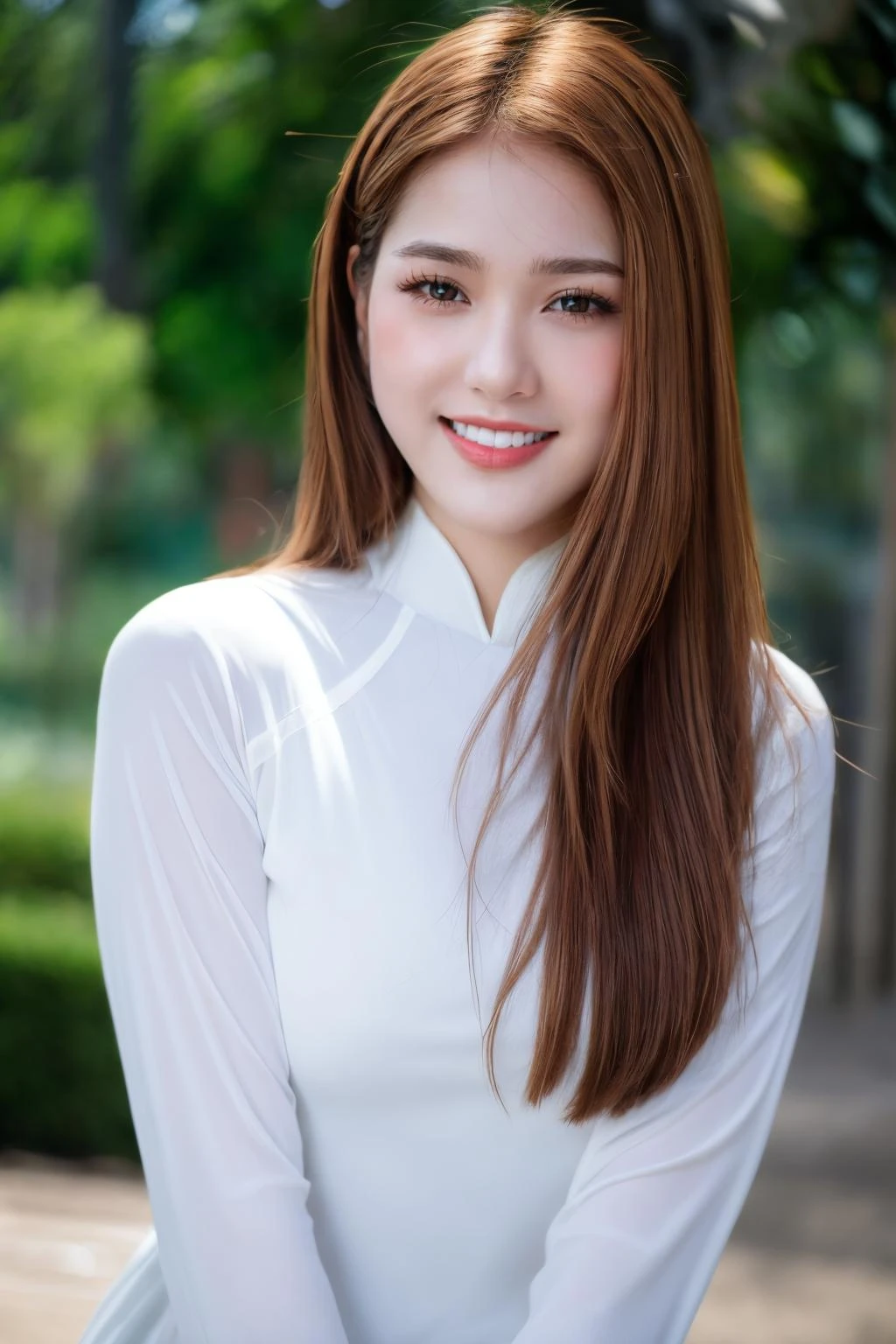 girlvn01, 1girl, smile, aodai white, photo art, flower, a stunning photo with beautiful saturation, ultra high res,(realistic:1.4)),deep shadow,(best quality, masterpiece), pale skin, dimly lit, shade, flustered, blush, highly detailed, skinny, BREAK depth of field, film grain, wrinkled skin, looking at viewer, knee, warm smile, (upper body), masterpiece,ultra realistic,32k,extremely detailed CG unity 8k wallpaper, best quality <lora:girlvn01_SDLifr_Chiasedamme_v1.0:0.6> <lora:aodai_white_SD_chiasedamme_v01:0.6> <lora:add_detail:0.2> <lora:more_details:0.2>