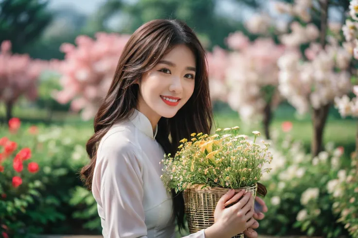 aodai, smile, photographed on a Nikon Z7 II Mirrorless Camera,120mm F/4 wide-angle
a woman in a pink dress  with flowers in it and a (basket of flowers), Ding Yunpeng, phuoc quan, a stock photo, art photography
a woman in a white dress holding a bouquet of flowers, Byeon Sang-byeok, portrait photography, a stock photo, art photography
1girl, aodai, photo art, (flowers:1.2), tree, <lora:aodai_SD_chiasedamme_v02:0.6>, a stunning photo with beautiful saturation, ultra high res,(realistic:1.4)),deep shadow,(best quality, masterpiece), pale skin, dimly lit, shade, flustered, blush, highly detailed, skinny, BREAK depth of field, film grain, wrinkled skin, looking at viewer, knee, warm smile, <lora:girl_SDLife_Chiasedamme_v2.3:0.35>  <lora:more_details:0.3> <lora:add_detail:0.3>