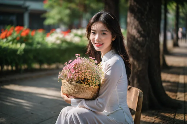 aodai, smile, photographed on a Nikon Z7 II Mirrorless Camera,120mm F/4 wide-angle
a woman in a pink dress  with flowers in it and a (basket of flowers), Ding Yunpeng, phuoc quan, a stock photo, art photography
a woman in a white dress holding a bouquet of flowers, Byeon Sang-byeok, portrait photography, a stock photo, art photography
1girl, aodai, photo art, (flowers:1.2), tree, <lora:aodai_SD_chiasedamme_v02:0.6>, a stunning photo with beautiful saturation, ultra high res,(realistic:1.4)),deep shadow,(best quality, masterpiece), pale skin, dimly lit, shade, flustered, blush, highly detailed, skinny, BREAK depth of field, film grain, wrinkled skin, looking at viewer, knee, warm smile, <lora:girl_SDLife_Chiasedamme_v2.3:0.35>  <lora:more_details:0.3> <lora:add_detail:0.3>