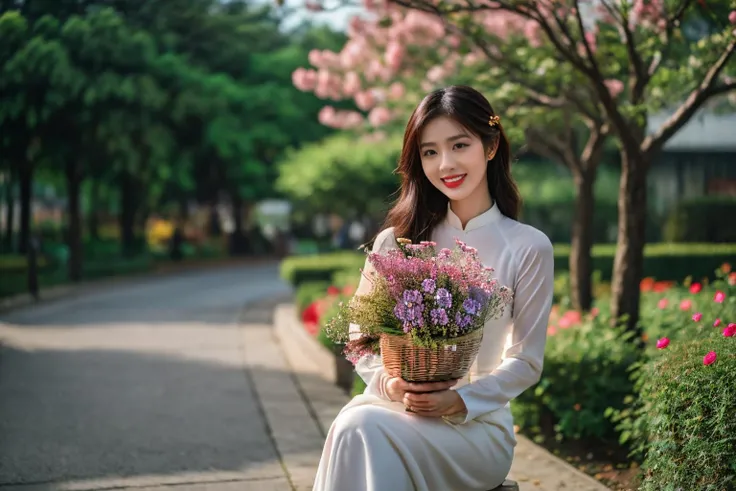 aodai, smile, photographed on a Nikon Z7 II Mirrorless Camera,120mm F/4 wide-angle
a woman in a pink dress  with flowers in it and a (basket of flowers), Ding Yunpeng, phuoc quan, a stock photo, art photography
a woman in a white dress holding a bouquet of flowers, Byeon Sang-byeok, portrait photography, a stock photo, art photography
1girl, aodai, photo art, (flowers:1.2), tree, <lora:aodai_SD_chiasedamme_v02:0.6>, a stunning photo with beautiful saturation, ultra high res,(realistic:1.4)),deep shadow,(best quality, masterpiece), pale skin, dimly lit, shade, flustered, blush, highly detailed, skinny, BREAK depth of field, film grain, wrinkled skin, looking at viewer, knee, warm smile, <lora:girl_SDLife_Chiasedamme_v2.3:0.35>  <lora:more_details:0.3> <lora:add_detail:0.3>