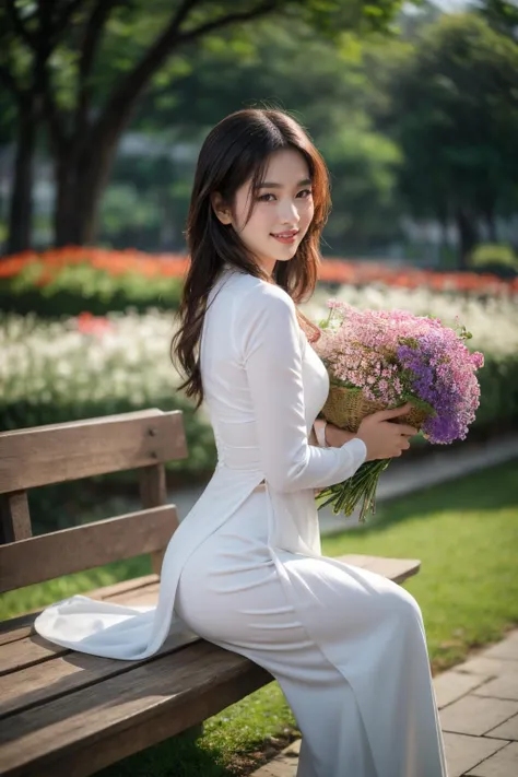 aodai, (smile) photographed on a Nikon Z7 II Mirrorless Camera,120mm F/4 wide-angle
a woman in a pink dress is pushing a bicycle with flowers in it and a (basket of flowers) on the back, Ding Yunpeng, phuoc quan, a stock photo, art photography
a woman in a white dress holding a bouquet of flowers in a garden with a bench and fountain in the background, Byeon Sang-byeok, portrait photography, a stock photo, art photography
1girl, aodai, photo art, (flowers:1.2), tree, <lora:aodai_SD_chiasedamme_v02:0.6>, a stunning photo with beautiful saturation, ultra high res,(realistic:1.4)),deep shadow,(best quality, masterpiece), pale skin, dimly lit, shade, flustered, blush, highly detailed, skinny, BREAK depth of field, film grain, wrinkled skin, looking at viewer, knee, warm smile, <lora:girl_SDLife_Chiasedamme_v2.3:0.35>