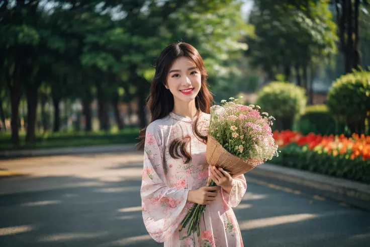 aodai, smile, photographed on a Nikon Z7 II Mirrorless Camera,120mm F/4 wide-angle
a woman in a pink dress  with flowers in it and a (basket of flowers), Ding Yunpeng, phuoc quan, a stock photo, art photography
a woman in a white dress holding a bouquet of flowers, Byeon Sang-byeok, portrait photography, a stock photo, art photography
1girl, aodai, photo art, (flowers:1.2), tree, <lora:aodai_SD_chiasedamme_v02:0.6>, a stunning photo with beautiful saturation, ultra high res,(realistic:1.4)),deep shadow,(best quality, masterpiece), pale skin, dimly lit, shade, flustered, blush, highly detailed, skinny, BREAK depth of field, film grain, wrinkled skin, looking at viewer, knee, warm smile, <lora:girl_SDLife_Chiasedamme_v2.3:0.35>  <lora:more_details:0.3> <lora:add_detail:0.3>