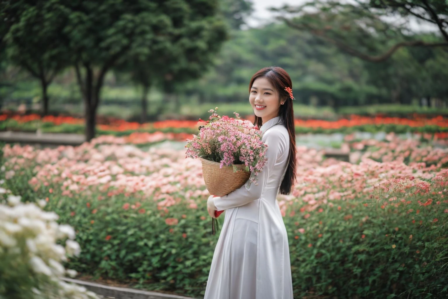 aodai, smile, photographed on a Nikon Z7 II Mirrorless Camera,120mm F/4 wide-angle
a woman in a pink dress with flowers in it and a (basket of flowers), Ding Yunpeng, phuoc quan, a stock photo, art photography
a woman in a white dress holding a bouquet of flowers, Byeon Sang-byeok, portrait photography, a stock photo, art photography
1girl, aodai, photo art, (flowers:1.2), tree, <lora:aodai_SD_chiasedamme_v02:0.6>, a stunning photo with beautiful saturation, ultra high res,(realistic:1.4)),deep shadow,(best quality, masterpiece), pale skin, dimly lit, shade, flustered, blush, highly detailed, skinny, BREAK depth of field, film grain, wrinkled skin, looking at viewer, knee, warm smile, <lora:girl_SDLife_Chiasedamme_v2.3:0.35> <lora:more_details:0.3> <lora:add_detail:0.3>