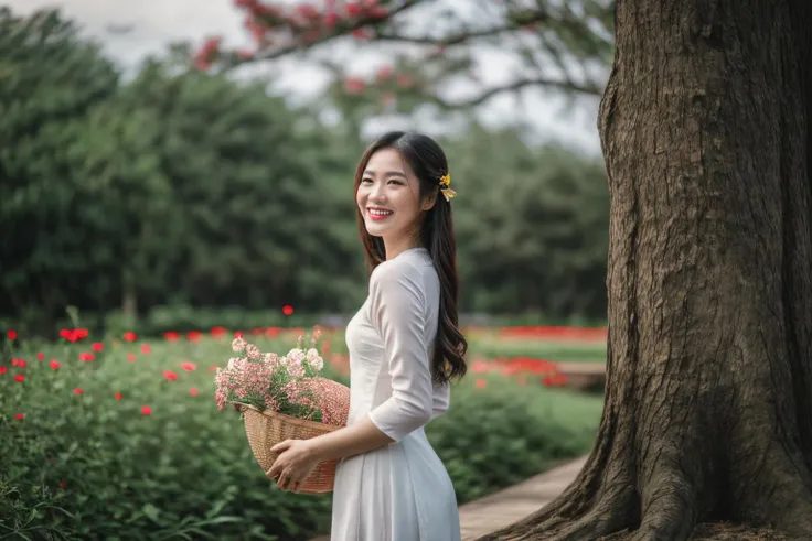 aodai, smile, photographed on a Nikon Z7 II Mirrorless Camera,120mm F/4 wide-angle
a woman in a pink dress  with flowers in it and a (basket of flowers), Ding Yunpeng, phuoc quan, a stock photo, art photography
a woman in a white dress holding a bouquet of flowers, Byeon Sang-byeok, portrait photography, a stock photo, art photography
1girl, aodai, photo art, (flowers:1.2), tree, <lora:aodai_SD_chiasedamme_v02:0.6>, a stunning photo with beautiful saturation, ultra high res,(realistic:1.4)),deep shadow,(best quality, masterpiece), pale skin, dimly lit, shade, flustered, blush, highly detailed, skinny, BREAK depth of field, film grain, wrinkled skin, looking at viewer, knee, warm smile, <lora:girl_SDLife_Chiasedamme_v2.3:0.35>  <lora:more_details:0.3> <lora:add_detail:0.3>