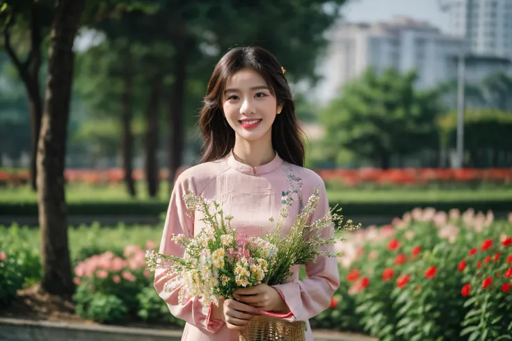 aodai, smile, photographed on a Nikon Z7 II Mirrorless Camera,120mm F/4 wide-angle
a woman in a pink dress  with flowers in it and a (basket of flowers), Ding Yunpeng, phuoc quan, a stock photo, art photography
a woman in a white dress holding a bouquet of flowers, Byeon Sang-byeok, portrait photography, a stock photo, art photography
1girl, aodai, photo art, (flowers:1.2), tree, <lora:aodai_SD_chiasedamme_v02:0.6>, a stunning photo with beautiful saturation, ultra high res,(realistic:1.4)),deep shadow,(best quality, masterpiece), pale skin, dimly lit, shade, flustered, blush, highly detailed, skinny, BREAK depth of field, film grain, wrinkled skin, looking at viewer, knee, warm smile, <lora:girl_SDLife_Chiasedamme_v2.3:0.35>  <lora:more_details:0.3> <lora:add_detail:0.3>