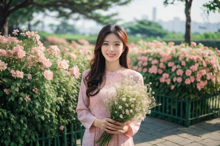 aodai, smile, photographed on a Nikon Z7 II Mirrorless Camera,120mm F/4 wide-angle
a woman in a pink dress  with flowers in it and a (basket of flowers), Ding Yunpeng, phuoc quan, a stock photo, art photography
a woman in a white dress holding a bouquet of flowers, Byeon Sang-byeok, portrait photography, a stock photo, art photography
1girl, aodai, photo art, (flowers:1.2), tree, <lora:aodai_SD_chiasedamme_v02:0.6>, a stunning photo with beautiful saturation, ultra high res,(realistic:1.4)),deep shadow,(best quality, masterpiece), pale skin, dimly lit, shade, flustered, blush, highly detailed, skinny, BREAK depth of field, film grain, wrinkled skin, looking at viewer, knee, warm smile, <lora:girl_SDLife_Chiasedamme_v2.3:0.35>  <lora:more_details:0.3> <lora:add_detail:0.3>