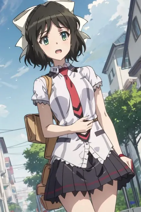 extremely detailed CG unity 8k wallpaper, best quality, ultra-detailed, masterpiece, realistic, photo realistic, extremely detailed cute girl, 20years old, (((skirt lift by myself))), (lifted by self), panties , panties focus, blush, parted lips, looking at viewer , half body shot , (crowd), (crowded parking lot) , hair over one eye