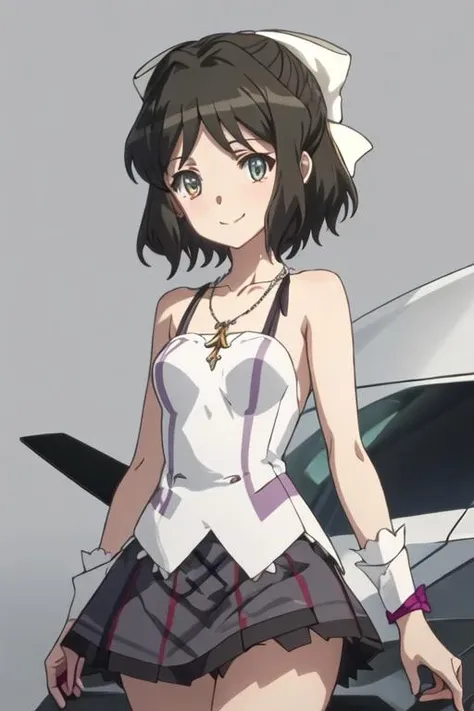 best quality, masterpiece, highres, solo, {kohinata_miku_senkizesshousymphogear:1.15}, short_hair, black_hair, green_eyes, bow, ribbon, hair_bow, hair_ribbon, 1girl, glowing, red_eyes, glowing_eyes, necklace, closed_mouth, smile, jewelry