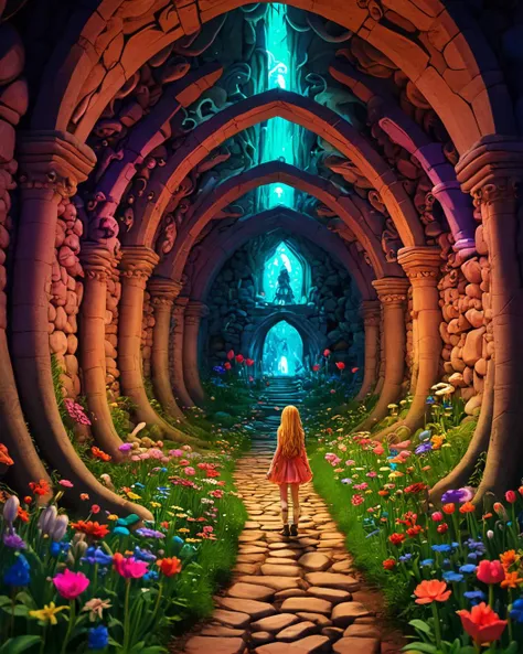 fairytale trip of a ("What's love got to do with it?":1.1) , dense dungeon, Spring, <lora:dare_fairytale_trip:1>, psychedelic trip