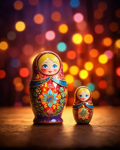 fairytale trip of a matryoshka doll, Bokeh, studio lighting, <lora:dare_fairytale_trip:1>, psychedelic trip