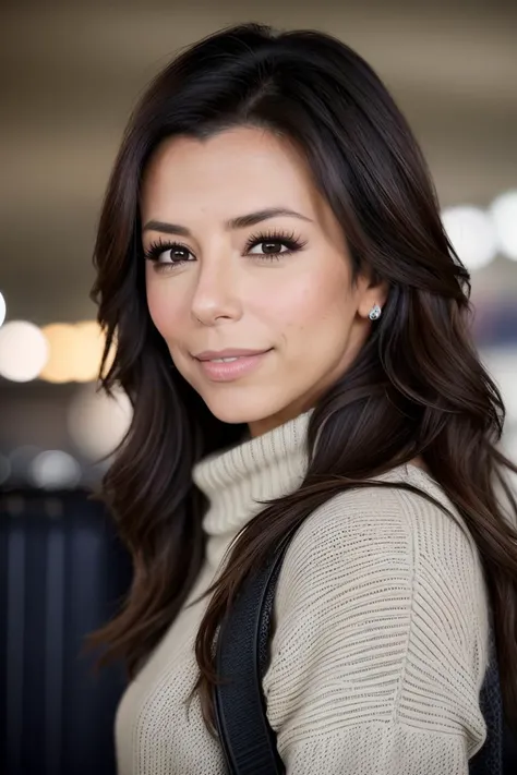 photo of beautiful (3v4l0ng0r14:0.99), a woman as a TikTok celebrity, freckles, knitted sweater, (long trousers), at the airport, suitcase, dark moody ambience (masterpiece:1.2) (photorealistic:1.2) (bokeh) (best quality) (detailed skin:1.2) (intricate details) (nighttime) (8k) (HDR) (cinematic lighting) (sharp focus), (looking at the camera:1.1), (closeup portrait:1.1)