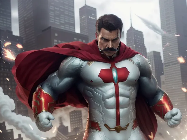 Omniman768, full body, white and red superhero suit, flying like superman in space, photography, trending on artstation, sharp focus, studio photo, intricate details, highly detailed, by greg rutkowski <lora:Omniman768:0.7>