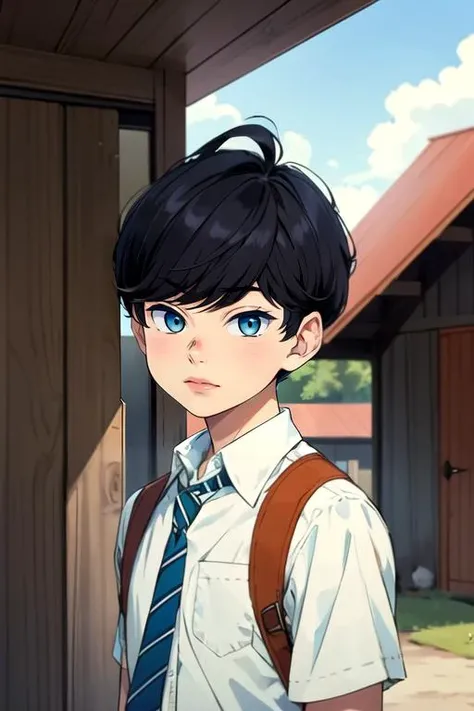 (best quality:1.1), (masterpiece:1.4), wallpaper, 1boy, solo, male focus, looking at viewer, , depth of field, , , <lora:minato_yuzuki:0.8>, minato_yuzuki, black hair, blue eyes, short hair, gangster costume, barn,