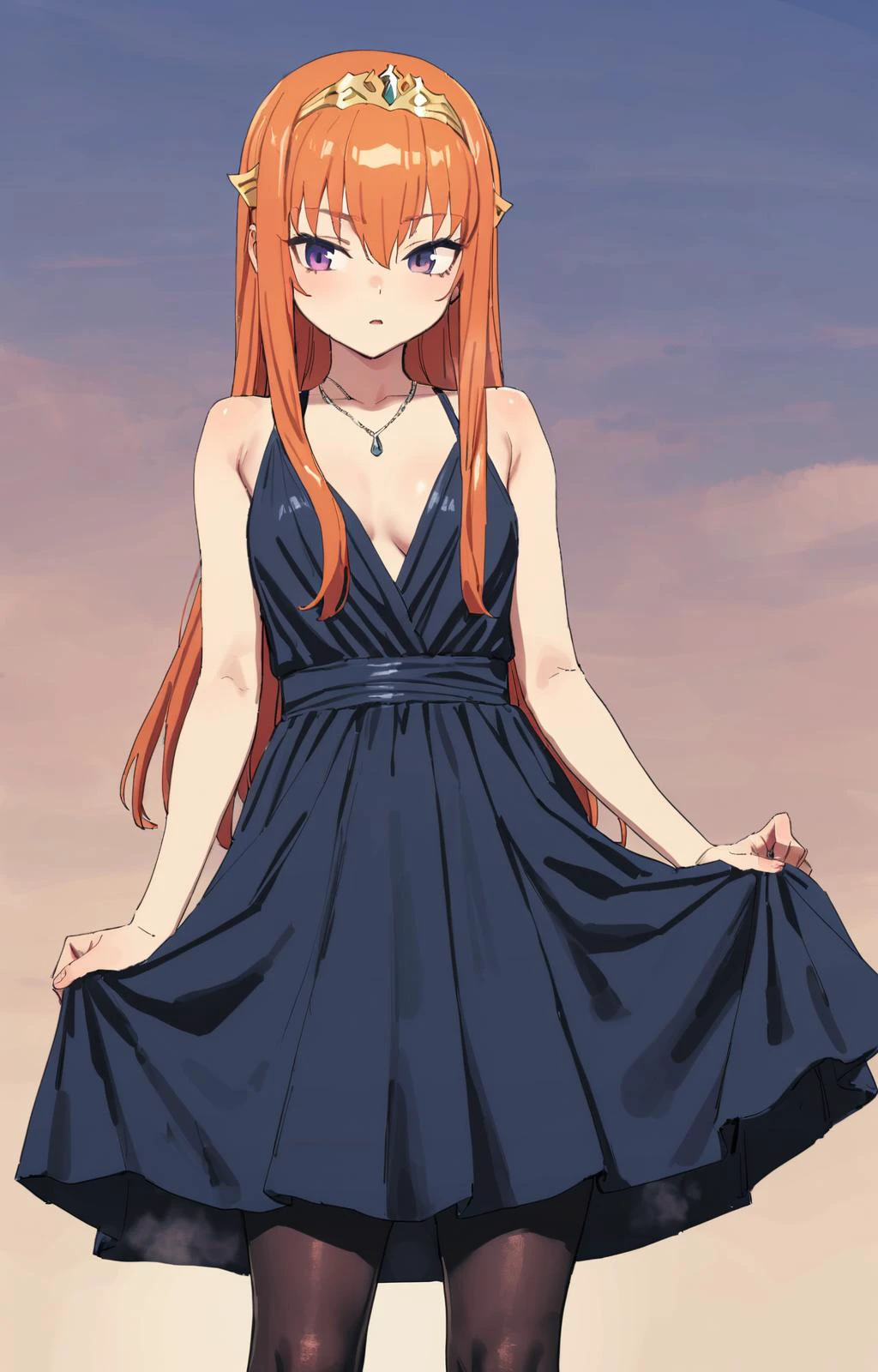 masterpiece, best quality, General, 1girl, solo, Maya Cordelia, tiara, black pantyhose, evening gown, by sincos, by pumpkinspicelatte, by ohlia, by bee \(deadflow\), <lora:Maya_anV31-000076:0.5>,
