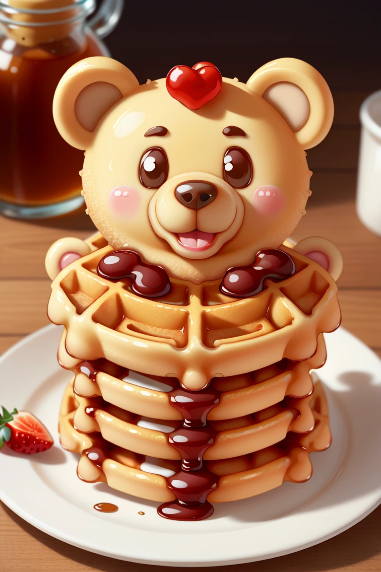 A sharp focus photo of an adorable Waffle Bear syrup, 8k, 4k, adorable, cute, children's illustration, <lora:icon1:0.5>