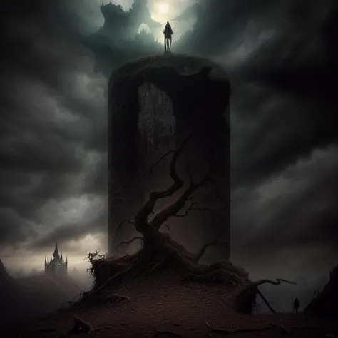 highly detailed photograph of a mysterious ruined castle overlooking a twisted dead tree, hyperdetailed award winning fantasy landscape photograph, gothic horror, dark fantasy art, masterpiece painting, elden ring, lord of the rings, art by Michael whelan, <lora:add_detail:0.7> <lora:DestroyedPortrait-000150:0.5>