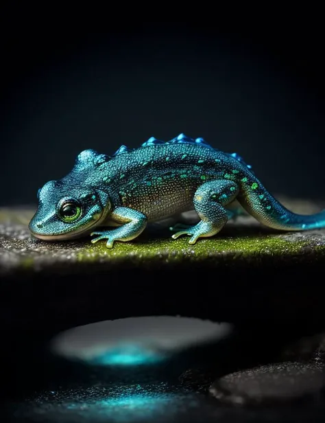 ((best quality)), ((masterpiece)), ((realistic)), (detailed), Tiny Whimsical Phosphorescent Urban Amphibian, Unguligrade Appendages, Tailless Curved-Tailed, Smooth Skin, Blue, ((masterpiece)), 8K, HDR, <lora:add_detail:1>, <lora:LowRA:0.5>