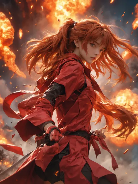 (dramatic, gritty, intense:1.4),masterpiece, best quality, 32k uhd, insane details, intricate details, hyperdetailed, hyper quality, high detail, ultra detailed, Masterpiece, super vista,
Epic CG masterpiece, Asuka Langley Soryu,hdr,dtm, full ha, charging forward battlefield, the burst meteor, the fierce battle of fighting with his life, 8K, ultra detailed graphic tension, dynamic poses, stunning colors, 3D rendering, surrealism, cinematic lighting effects, realism, 00 renderer, super realistic, full - body photos, super vista, super wide Angle, HD
1girl, (full body:1.7),
 <lora:XL~Q?-_Bpo:0.6>