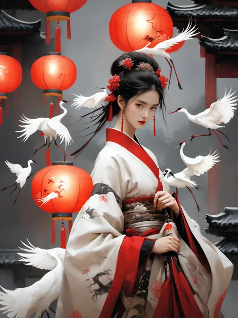 (dramatic, gritty, intense:1.4),masterpiece, best quality, 32k uhd, insane details, intricate details, hyperdetailed, hyper quality, high detail, ultra detailed, Masterpiece, super vista,
high resolution , Best quality , UHD , ultra-detailed , fullbody shot , Wuxia , Hanfu , Chinese ink , Chinese calligraphy , Ancient Chinese sword , Red-crowned crane , Chinese painting , lnk and wash painting , Daoism , Lotus , Mamoru Oshii , Akihiko Yoshida,
1girl, 
 <lora:XL~Q?-_Bpo:0.6>