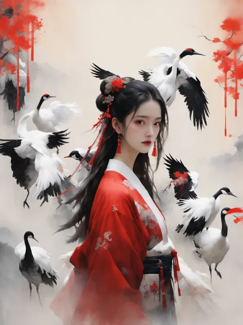 (dramatic, gritty, intense:1.4),masterpiece, best quality, 32k uhd, insane details, intricate details, hyperdetailed, hyper quality, high detail, ultra detailed, Masterpiece, super vista,
high resolution , Best quality , UHD , ultra-detailed , fullbody shot , Wuxia , Hanfu , Chinese ink , Chinese calligraphy , Ancient Chinese sword , Red-crowned crane , Chinese painting , lnk and wash painting , Daoism , Lotus , Mamoru Oshii , Akihiko Yoshida,
1girl, 
 <lora:XL~Q?-_Bpo:0.8>