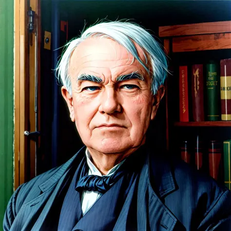 edison,solo,<lyco:edison:0.75>, 1boy, solo, male focus, looking at viewer, realistic, closed mouth, portrait, short hair, jacket,<lora:flat2:-1>,<lora:boldline2:-0.5>,color photographic