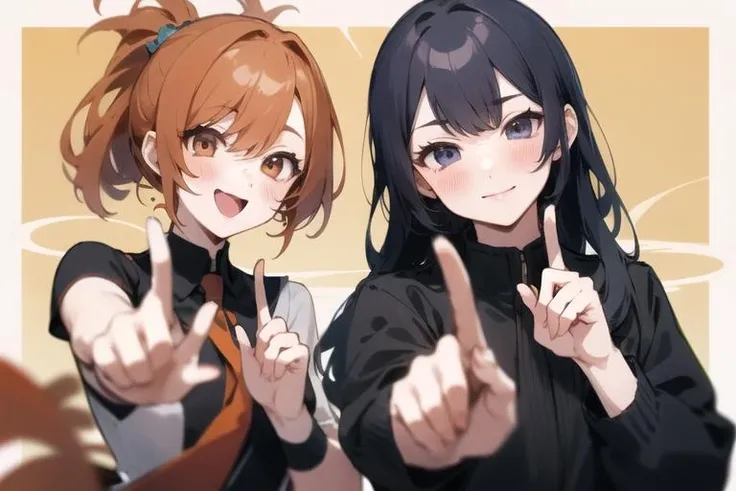 2girls, koi dance duo, index finger raised <lora:koi-dance:1.0>
