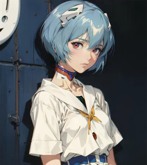 best_quality,Raw,illustration,official art,(muted color,partially colored:0.8),detailed linear hatching\(texture\),recolored,flat color,
(realistic,anime,retro,evangelion,ayanami rei,blue hair,emotionless, ),